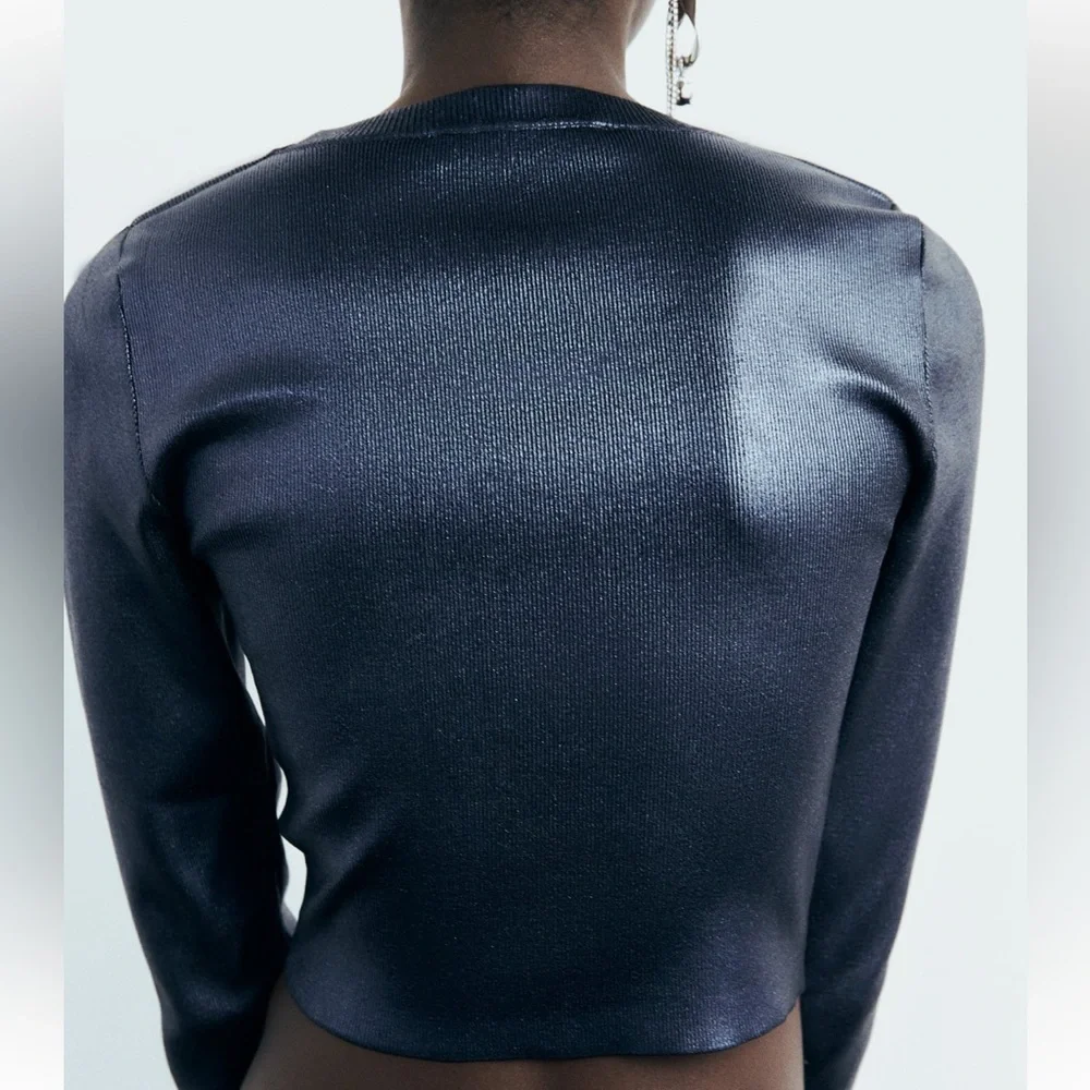 ZARA FOIL KNIT CROP TOP - Picture 5 of 8